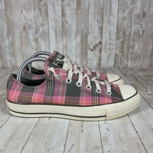 Converse All Star Plaid Low Top Sneakers Pink Green Canvas Women's Size 9